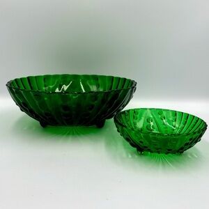 Vintage Anchor Hocking Forest Green Burple Footed Serving Bowl & Berry Bowl